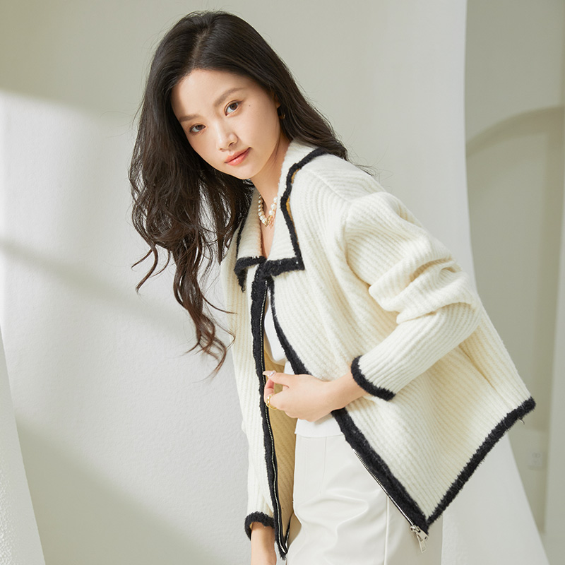 【丽公主专属】翻领撞色毛针织开衫外套YHE221001A