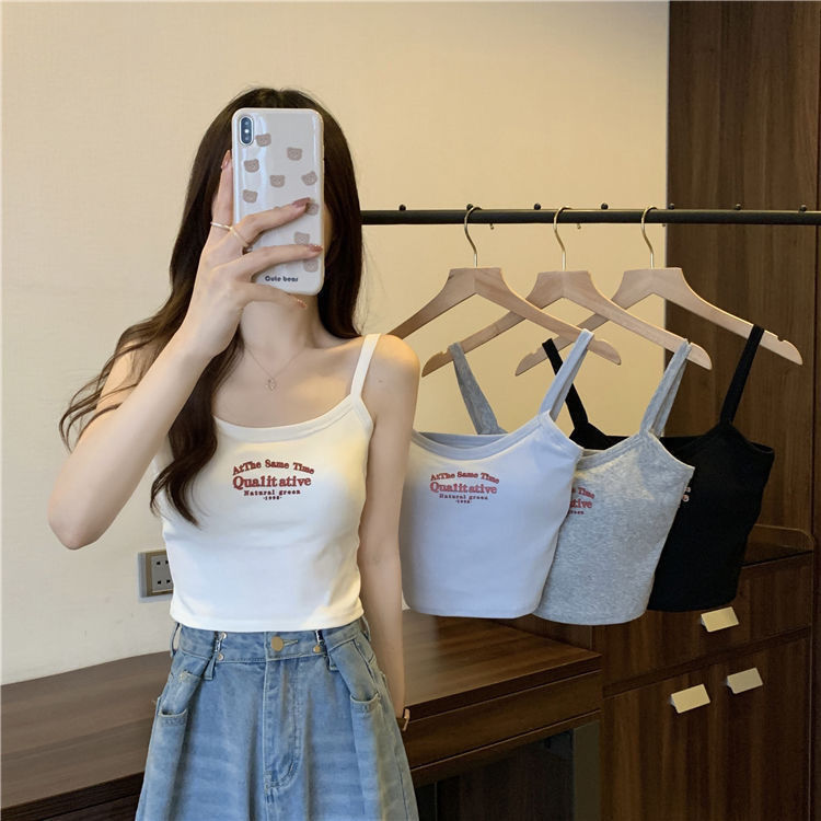 莫代尔棉纯欲印花少女吊带背心女内搭外穿运动辣妹短款打底衫上衣