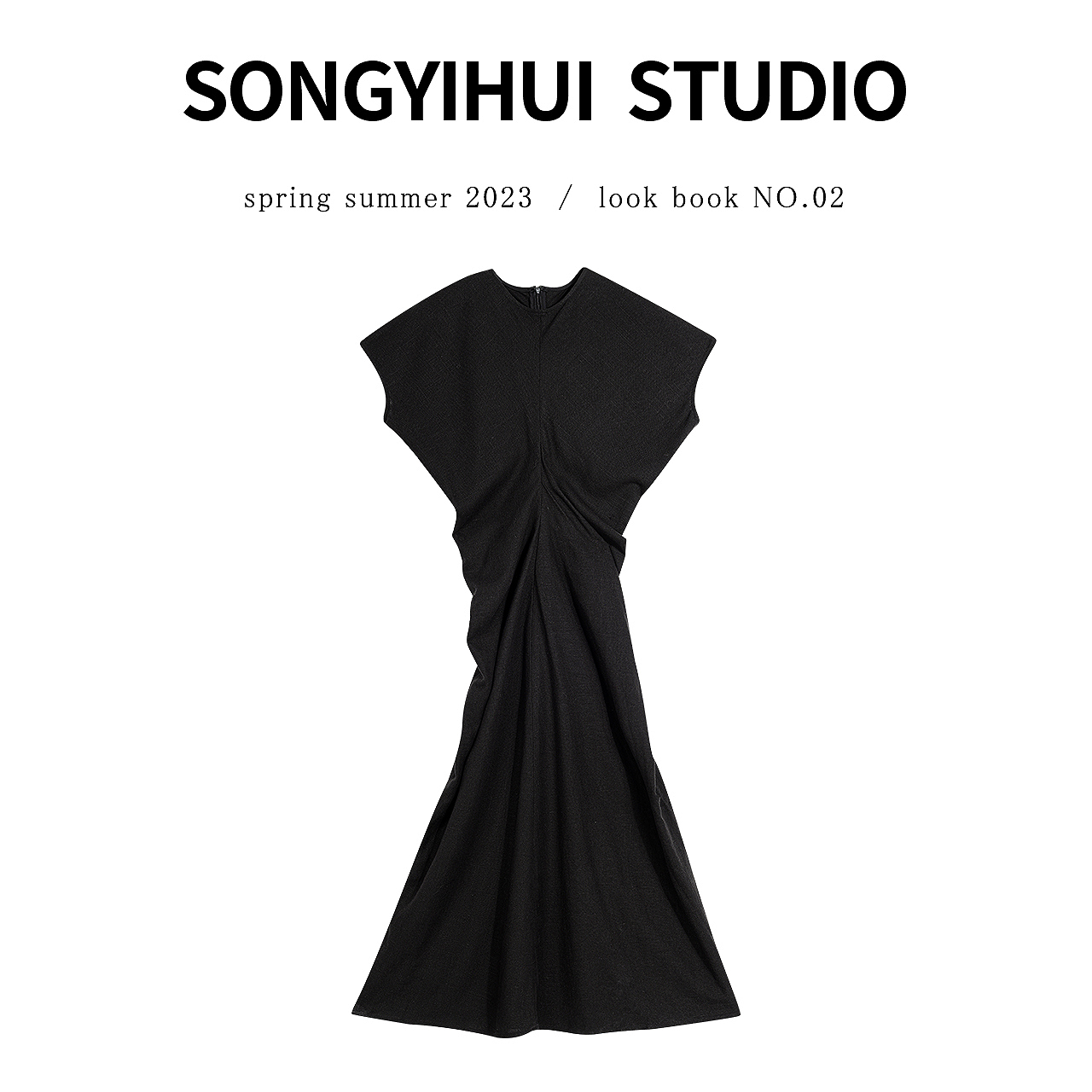 [立裁裙]夏季复古黑色长裙气质收腰修身连衣裙女KQZ222369