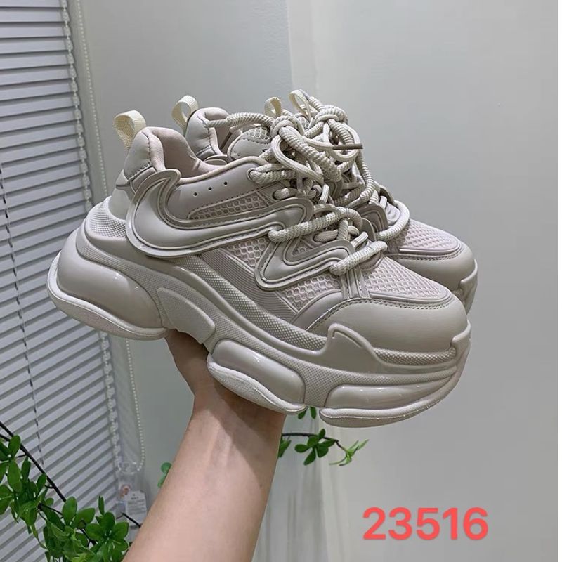 {107}厚底真皮老爹鞋女ins潮显脚小网面老爹鞋23516