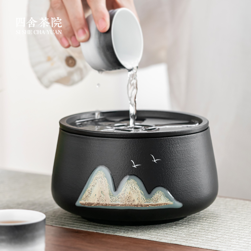 梦青山茶洗缸带盖陶瓷茶具配件壶承茶渣缸水洗水盂茶筅茶承建水S
