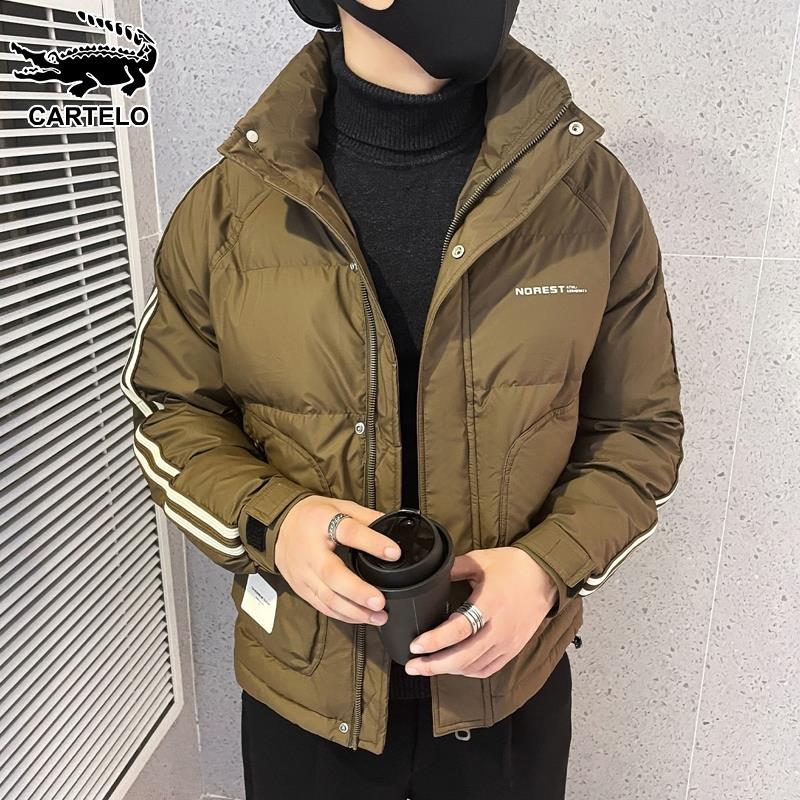鳄鱼冬季棉衣男士2023新款帅气简约加厚保暖棉袄子连帽棉服外套男