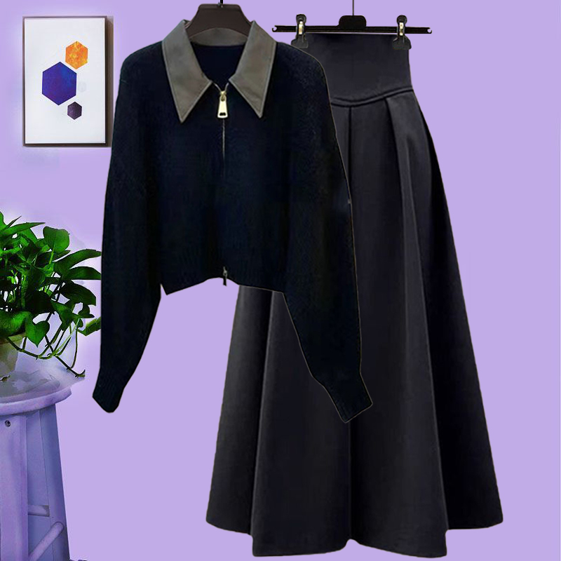 微胖套装女2023秋冬新款洋气针织毛衣气质显瘦百搭半身裙两件套