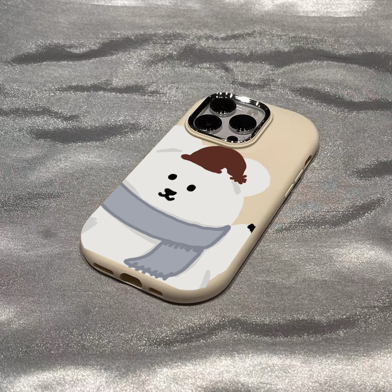 肤感围巾小熊适用于苹果15手机壳iphone13/14promax防摔12/11可爱