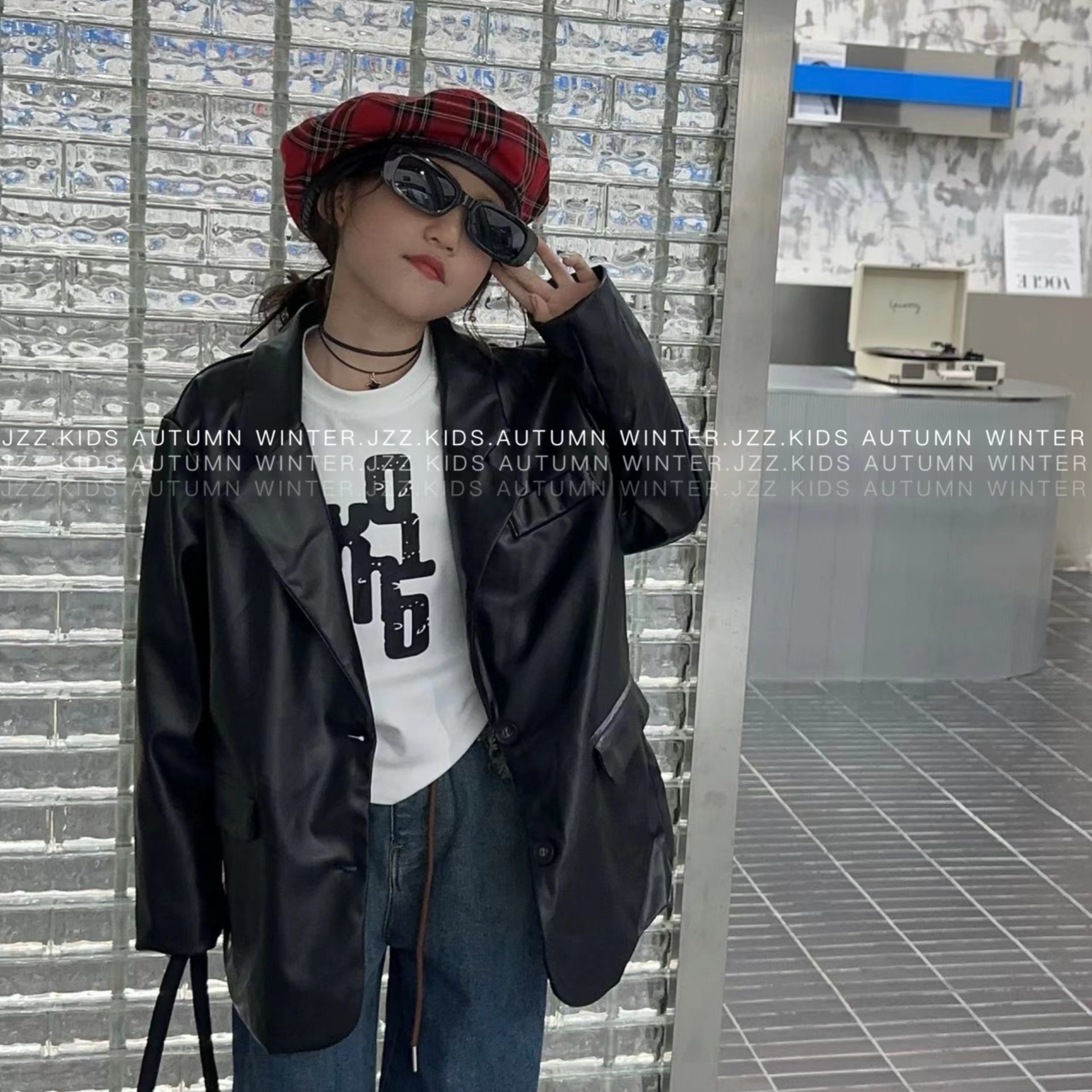 泡妈童装  2023秋季儿童女童男童休闲皮衣外套66605