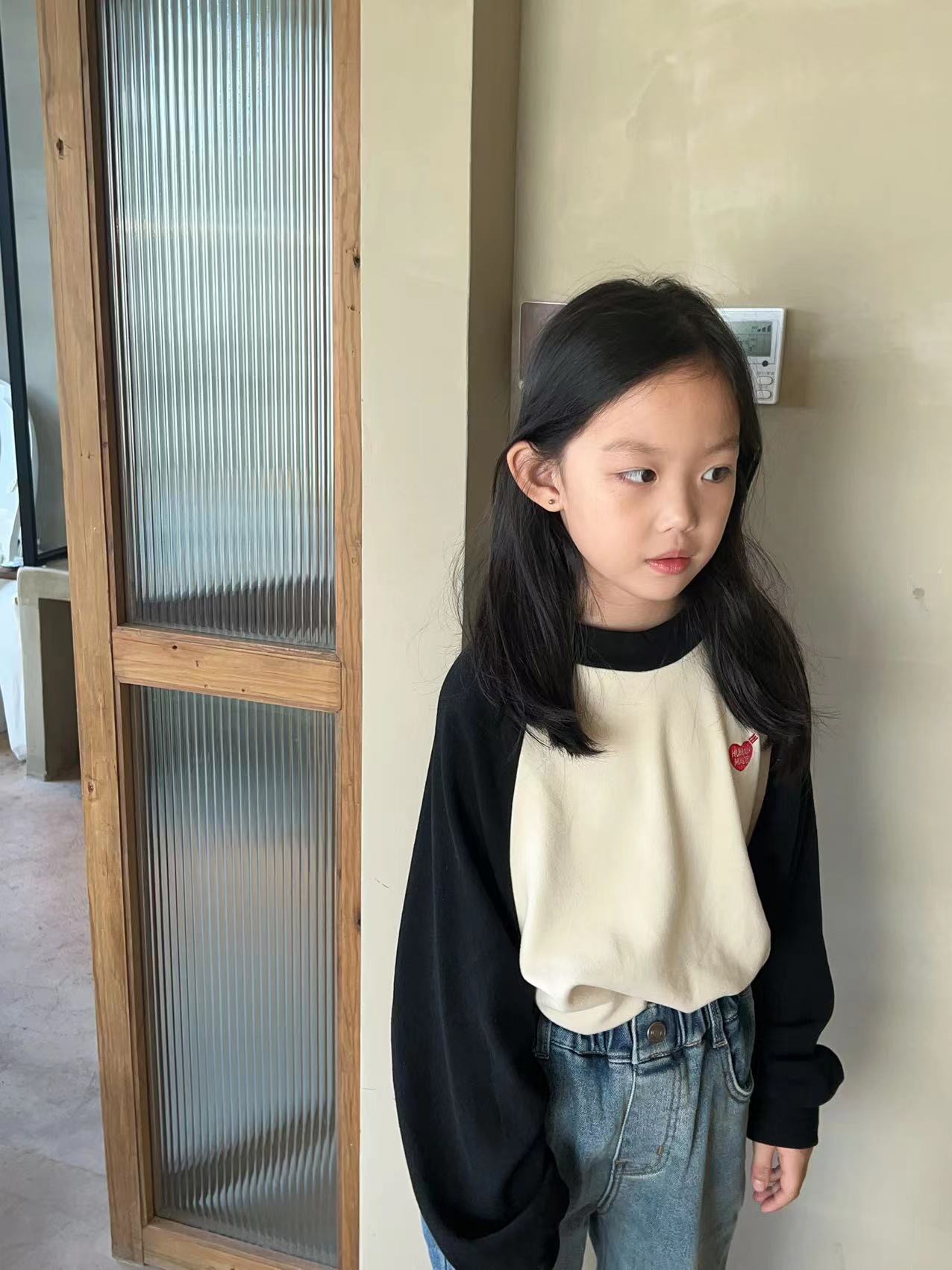 泡妈童装【插肩袖爱心】2023儿童女童男童长袖插肩袖上衣T恤23314