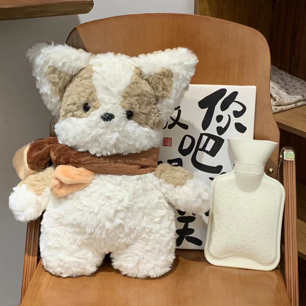 可爱围巾小奶狗毛绒公仔狗狗玩偶布娃娃睡觉抱枕送男女生日