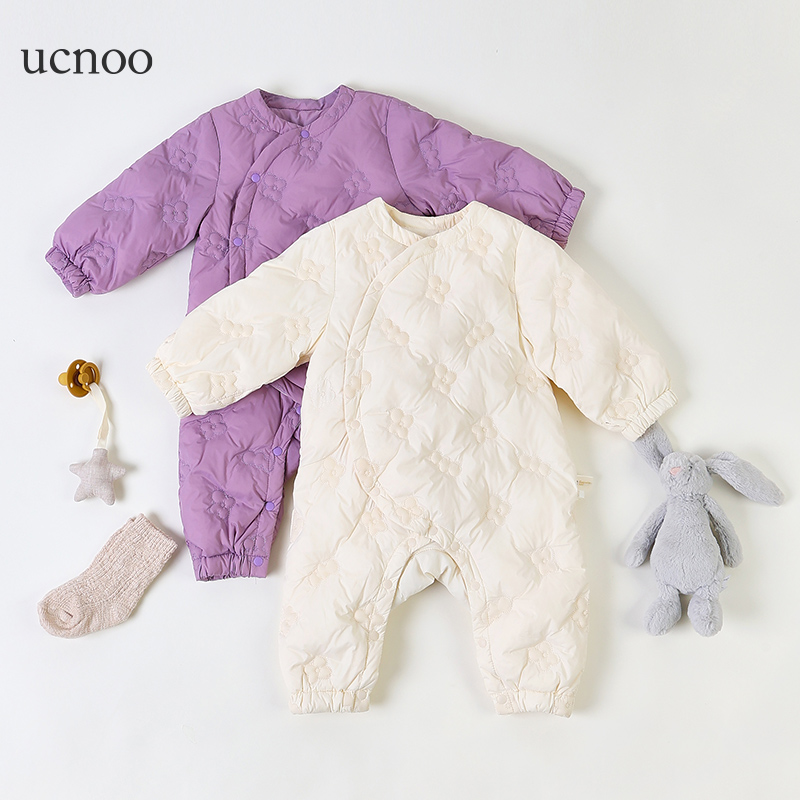 UCNOO与虫法式童装婴儿爬服23冬新羽绒连体衣宝宝哈衣