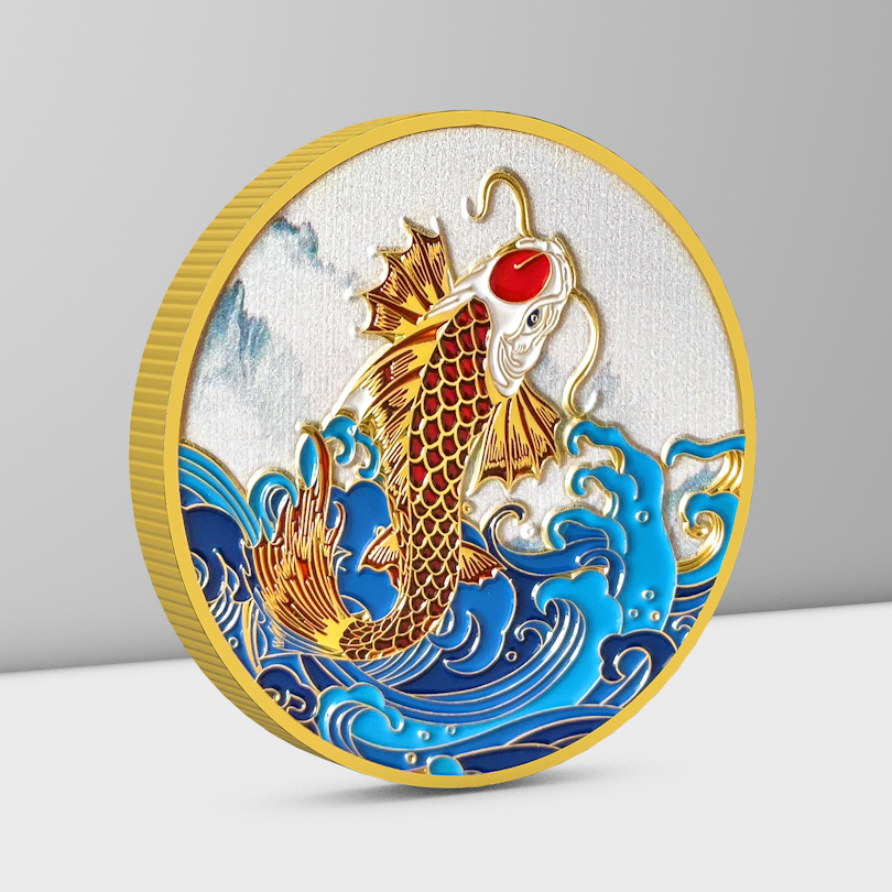 锦鲤跃龙门五彩纪念章吉祥物合金金属硬币藏品收藏送礼小礼品徽章