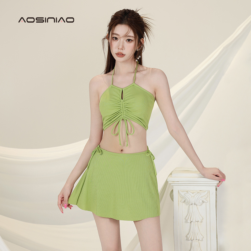 分体泳衣女2023新款爆款保守纯欲显瘦遮肚小胸时尚裙式三件套泳装