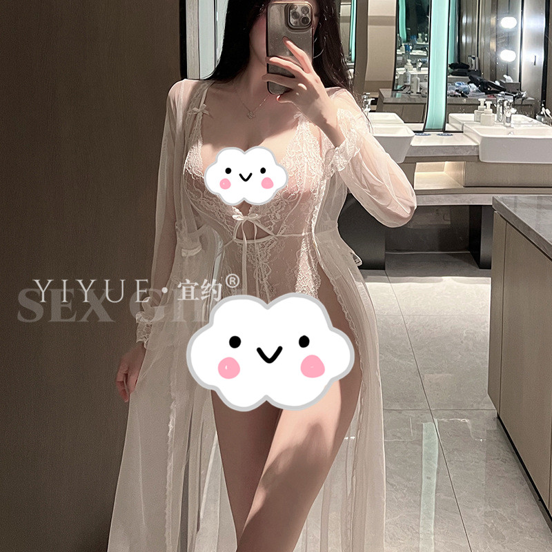 情侣内衣性感蕾丝火辣睡衣诱惑透明连体美背开衫睡袍纯欲辣妹睡裙