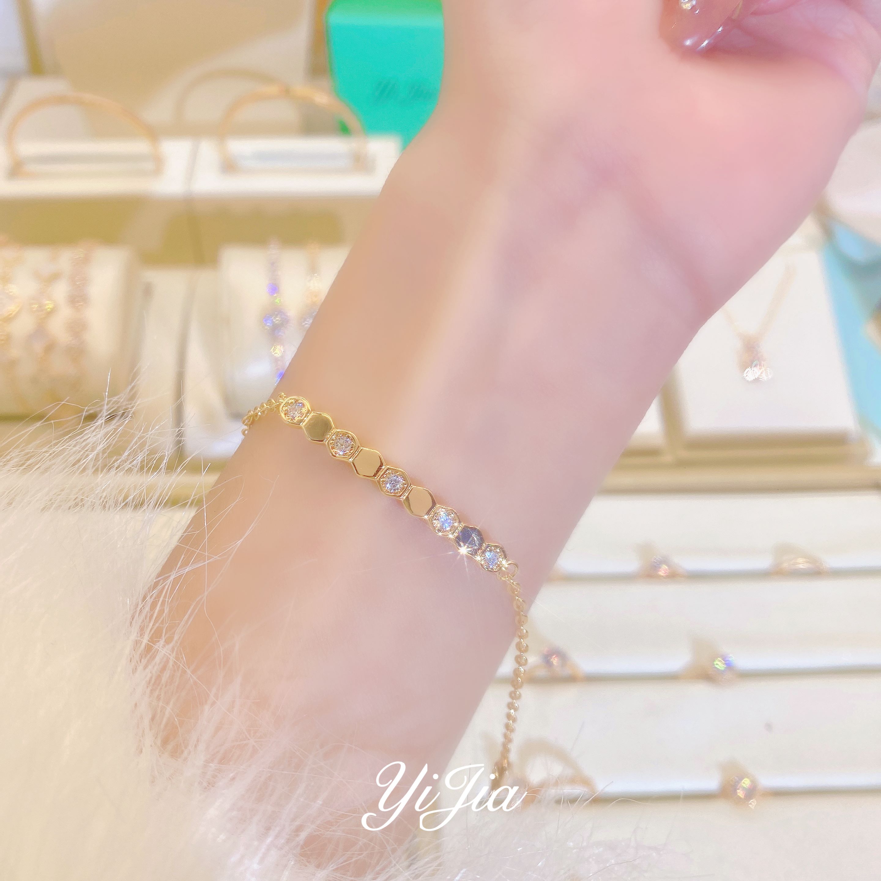 铜合金合成锆石手链 时尚蜂巢手链FS786气质轻奢百搭小众精致个性