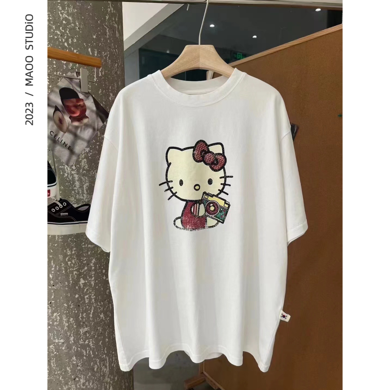 MAOO 2024春夏百搭中长款大板宽松显瘦可爱印花磨毛圆领短袖T恤