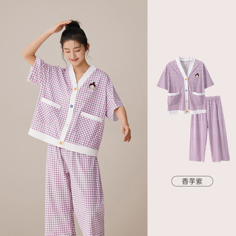 安之伴安安公主格子家居睡衣棉休闲可外穿高级感套装82221722380