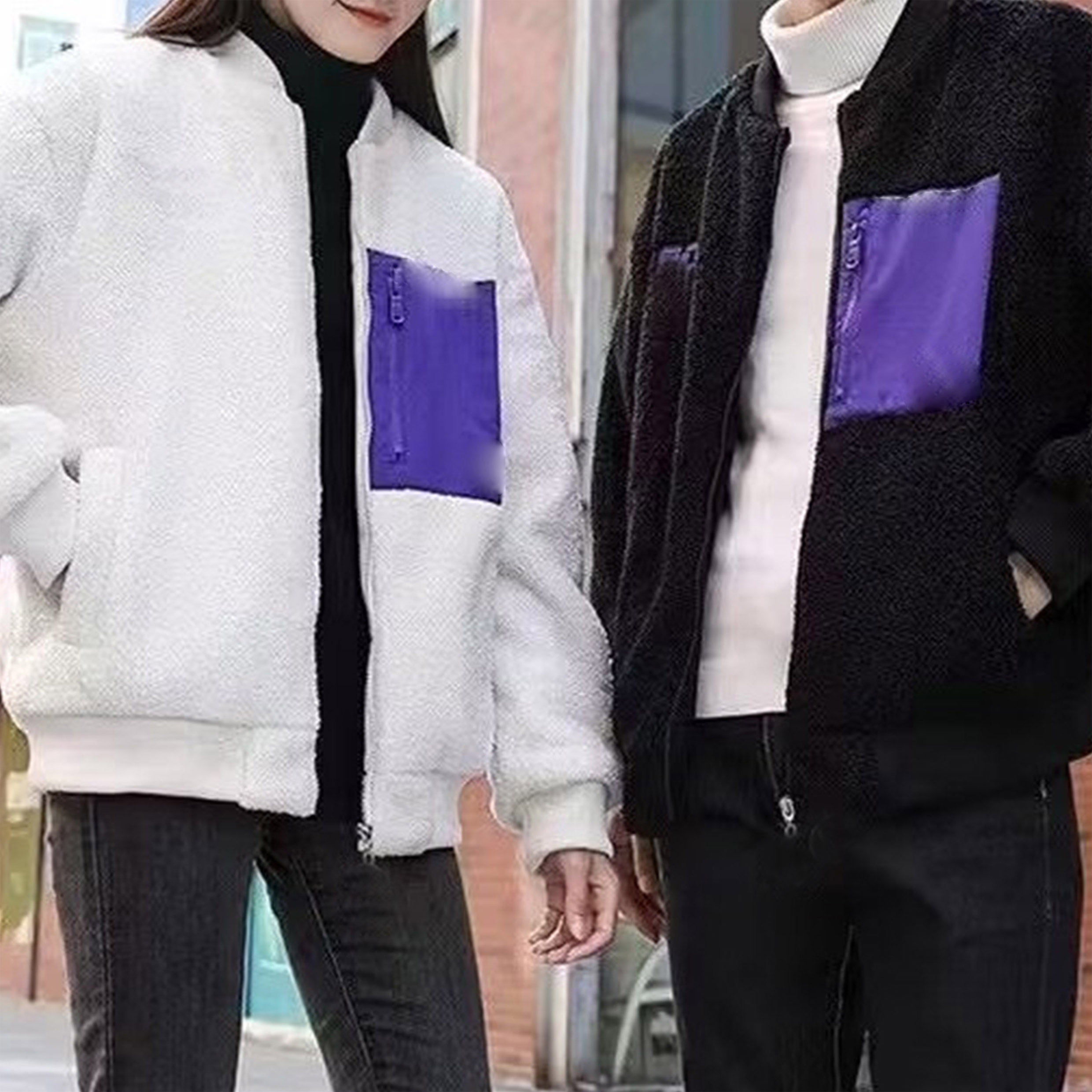 【外贸原单 休闲潮流！】男女同款紫口袋宽松情侣字母保暖外套3W152
