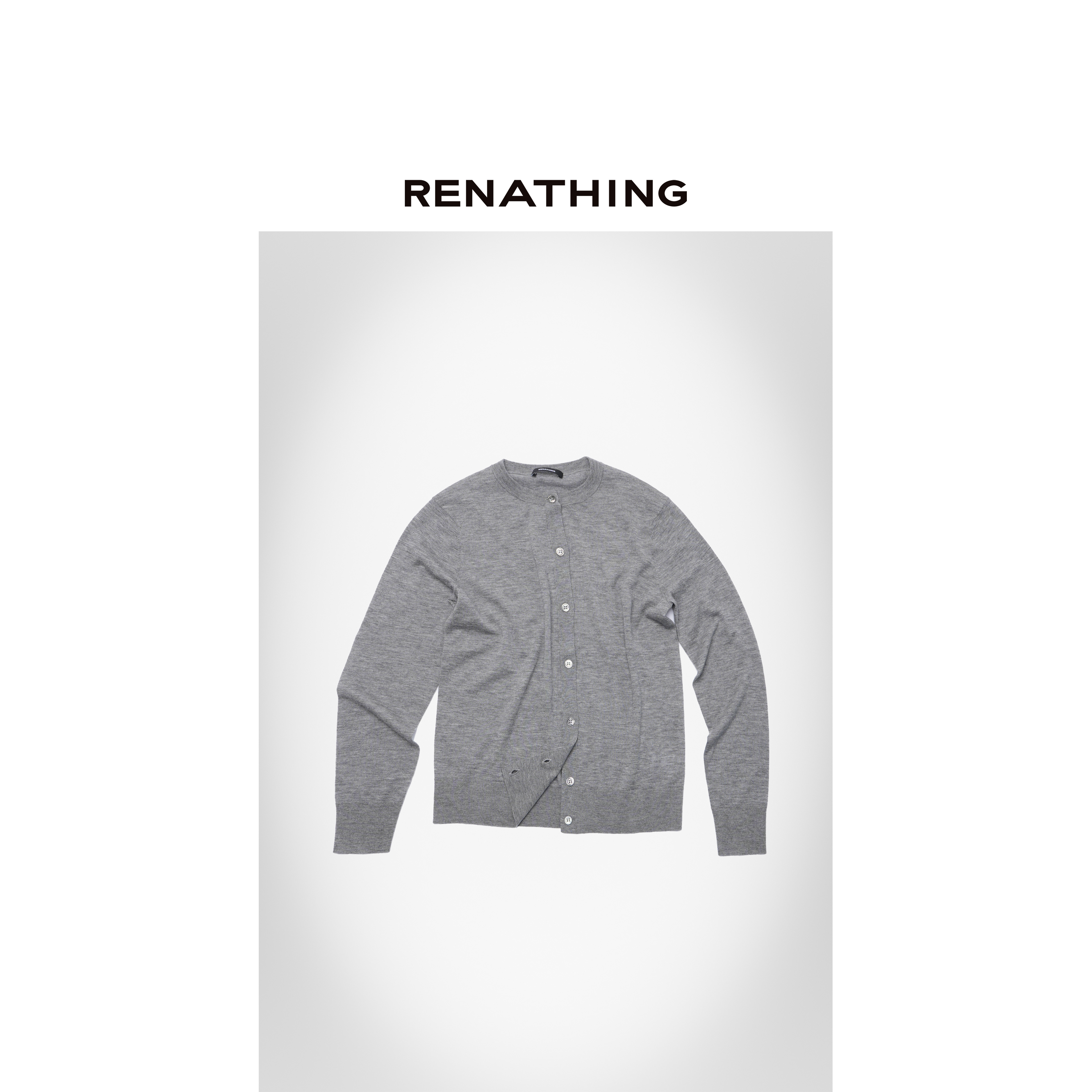 【RENATHING】纯色圆领纽扣式针织开衫