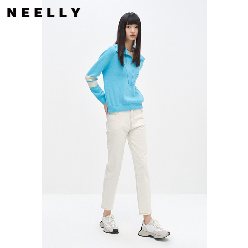 【大叔专享】NEELLY减龄灰色翻领半拉链针织衫N22101A01004