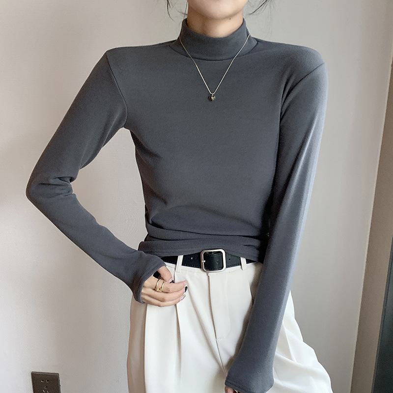 qq福利半高领双面德绒打底衫女秋冬款洋气内搭纯色加绒加厚保暖长