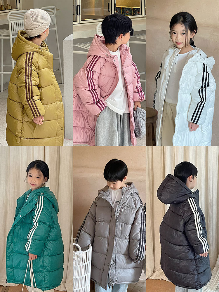 【郝叔】儿童棉服中长款连帽条纹棉服外套W2325