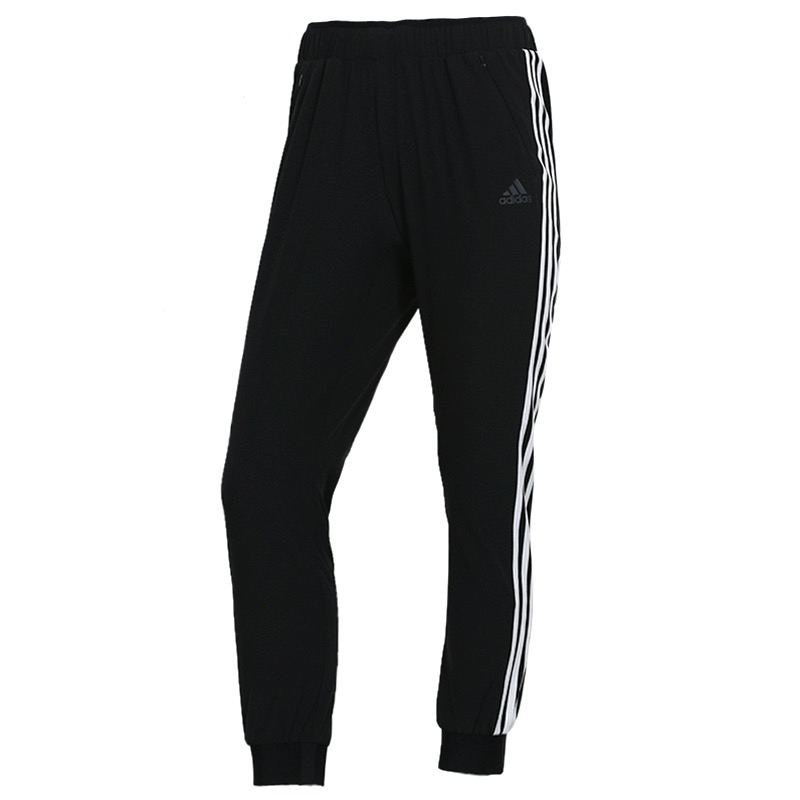 Adidas阿迪达斯长裤女新款针织收口健身小脚条纹速干运动裤FM9308