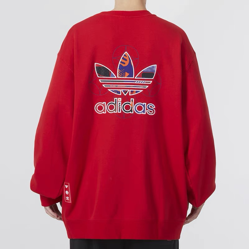 Adidas 三叶草 男子运动明星同款红色男友风休闲印花卫衣 GR0219