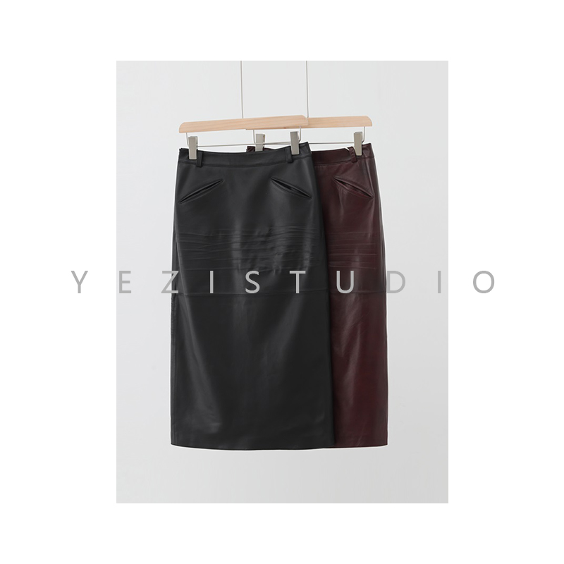 10/28微醺系列-意大利進口napa头层绵羊皮褶皱半裙23421205