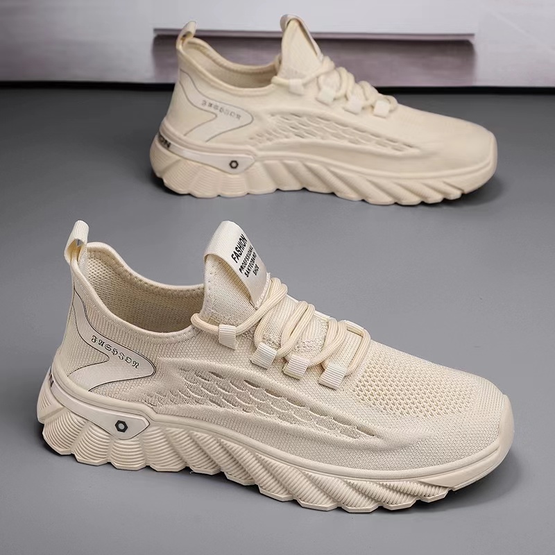 男鞋夏季2023新款透气薄款跑步飞织网鞋男生百搭运动休闲网面潮鞋