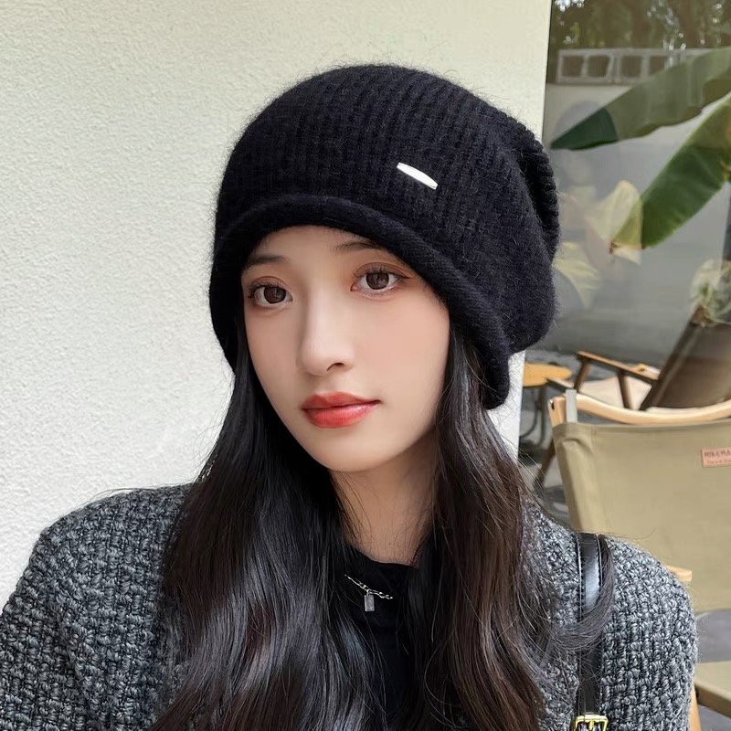 帽子女秋冬季韩版百搭时尚冷帽针织毛线帽包头保暖护耳卷边堆堆帽