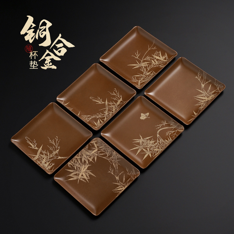 解得手工铜彩杯垫现代茶垫托茶托隔热垫中式茶壶托茶道茶具配件