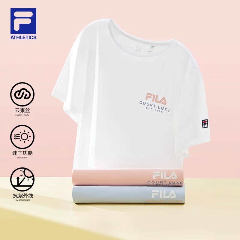 FILA斐乐女款2023款秋季网球百搭运动T恤圆领短袖上衣A11W323101F