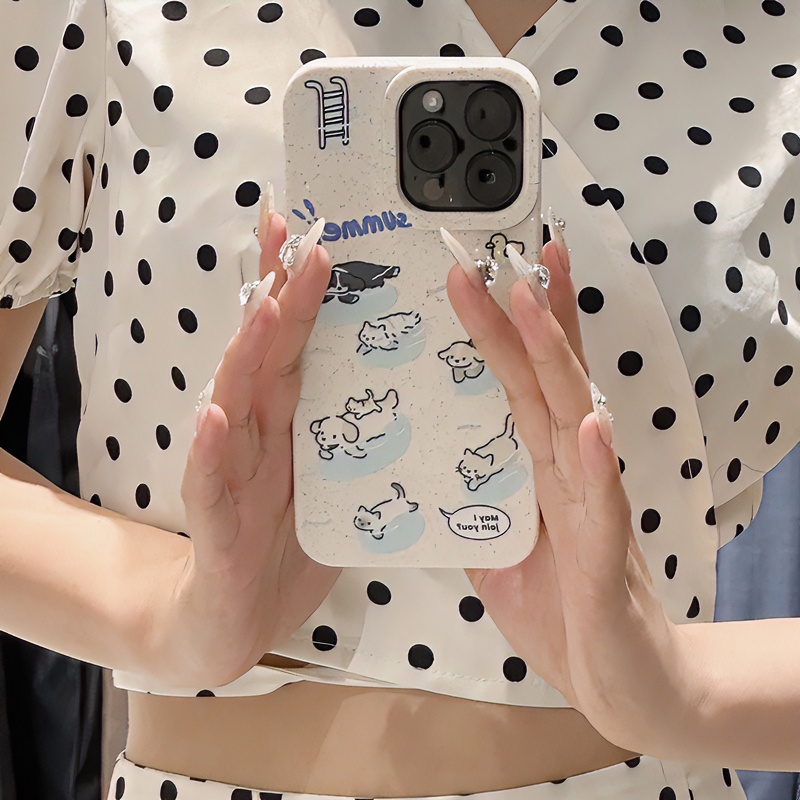 泳池小狗适用苹果15promax手机壳14/13软12华为/小米/vivo/oppo女