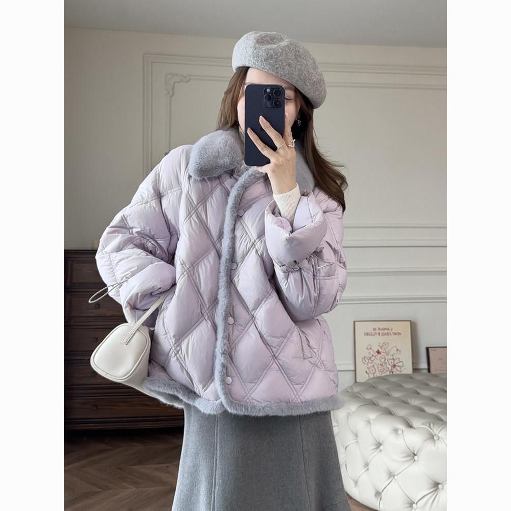 小个子加厚冬季网红新款秀场新色环保毛毛衣淡紫色秋冬时尚套装