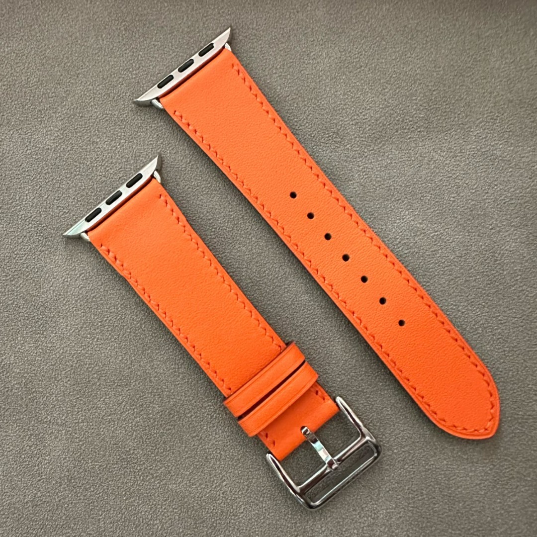 适配iwatch4/5/6/7/8/se/Ultra经典橙色手表带智能水果手表带皮质