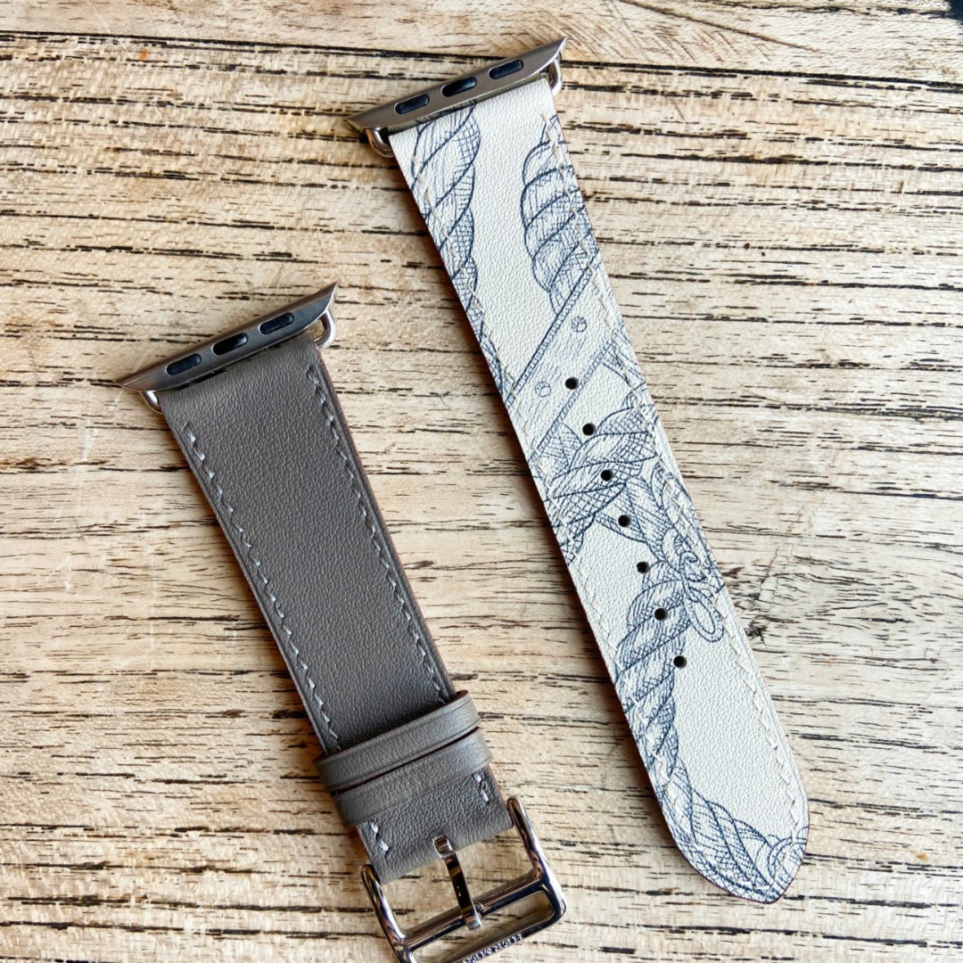 灰配泥灰真皮皮质Iwatch6/7/8代表带双拼色皮表带智能手表带小众