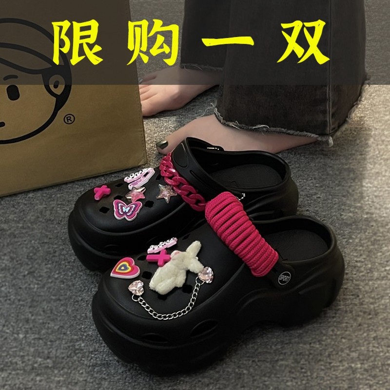 红蜻蜓牌小个子高跟厚底洞洞鞋女夏季外穿ins网红2023爆款超火