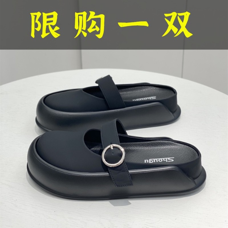 红蜻蜓牌2023春夏韩版小众个性半拖鞋女外穿懒人拖厚底增高