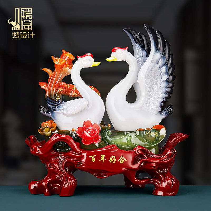 百年好合天鹅摆件一对客厅婚房装饰新人结婚礼物送闺蜜新婚庆礼品
