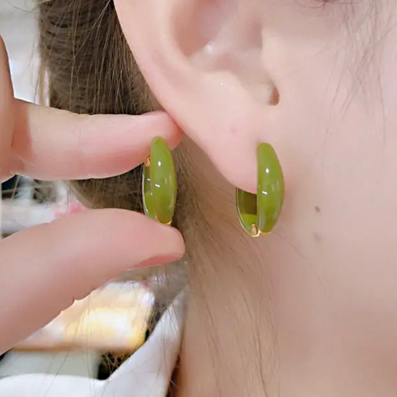 铜合金耳饰 牛油果绿色耳扣小清新设计感圆圈耳环高级感小众耳饰