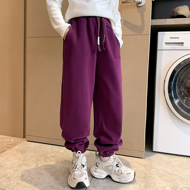 女童加绒裤子秋冬2023新款儿童运动裤女大童秋装卫裤宽松百搭外穿