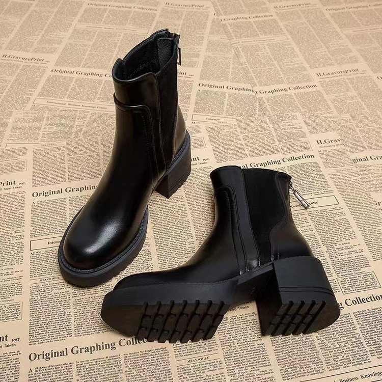 断码意尓康2023新款春秋单靴洋气小踝靴早秋瘦瘦靴女高级感马丁靴