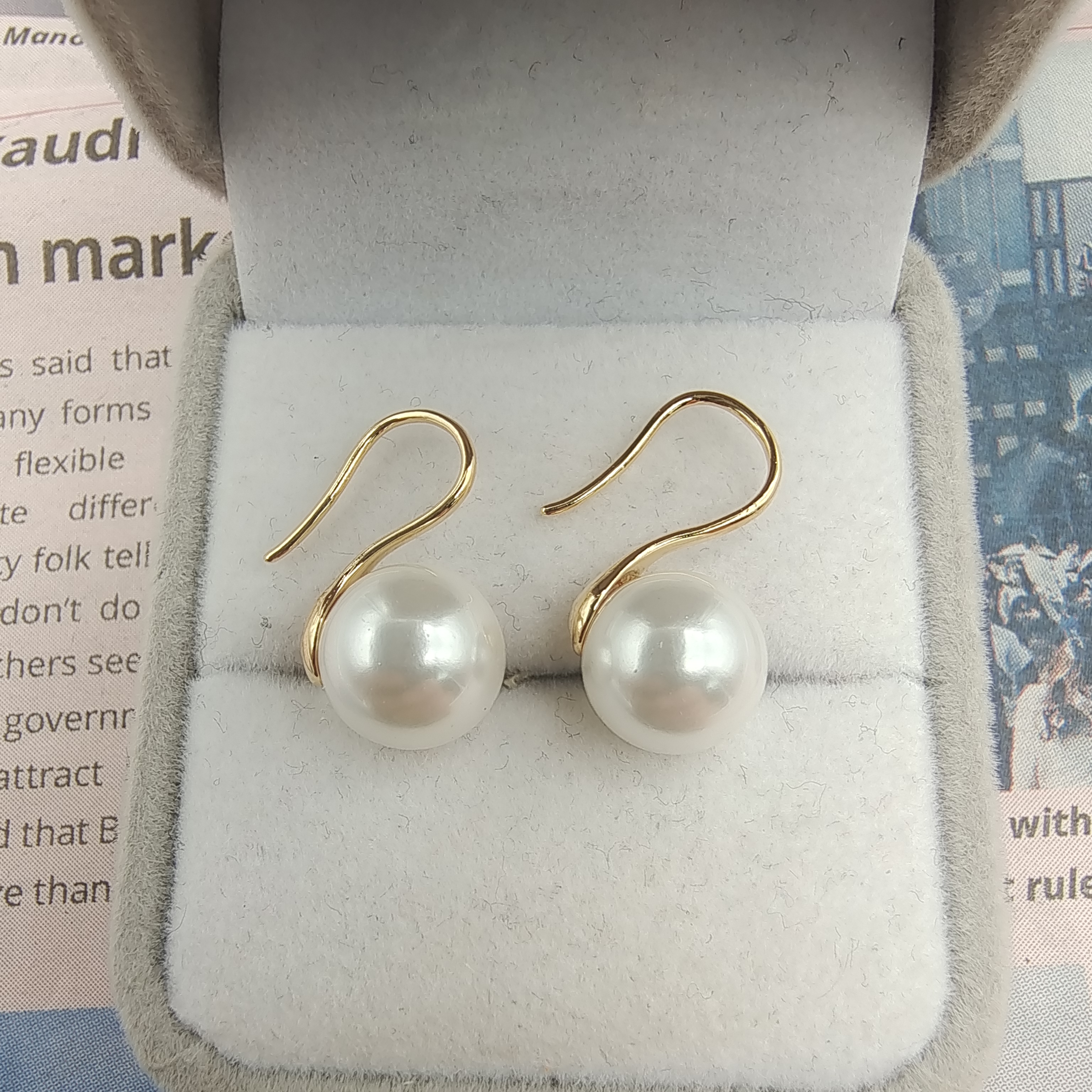 铜合金耳饰 经典高跟鞋 （新）海贝珠耳钩耳环10mm+白色金色