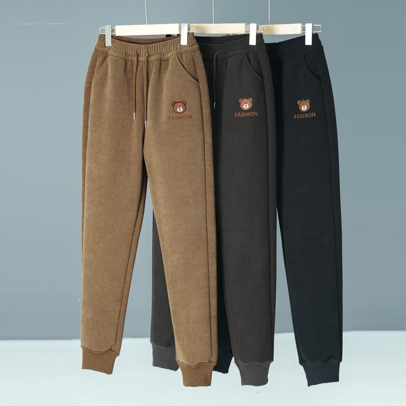 小熊针织休闲时尚百搭外穿加绒加厚裤暖裤冬季宽松保暖欧棉绒裤