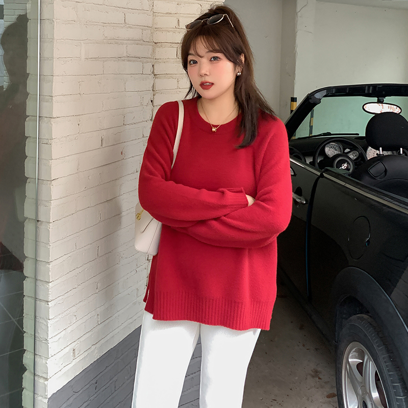 【乃粒】大码女装圆领软糯糯插肩袖针织套头秋冬百搭打底毛衣21272