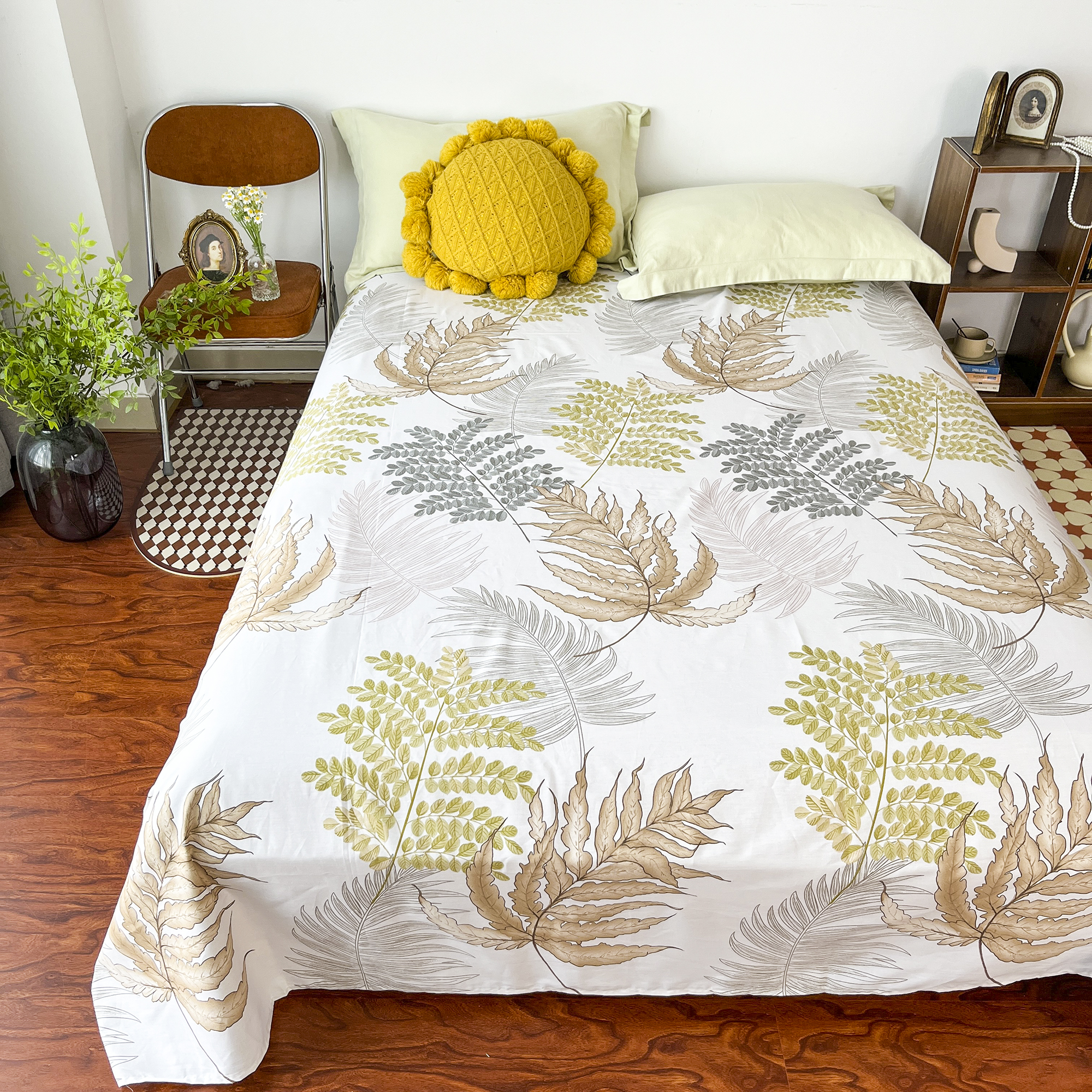 B3949澳绒纯棉床单飘叶230*250全棉印花亲肤柔软大床单加厚