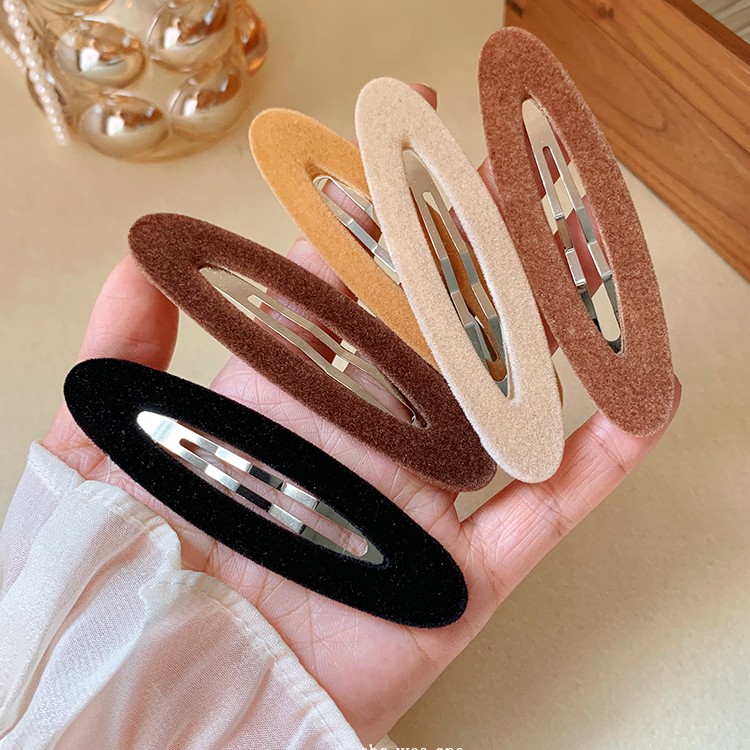 咖色系植绒椭圆发夹刘海夹女后脑勺碎发bb夹侧边夹子发卡秋冬头饰