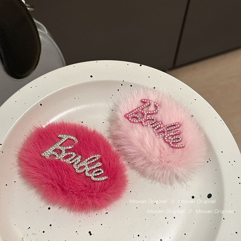发卡芭比粉色毛绒发夹刘海bb夹侧边夹子毛茸茸头饰 女款秋冬上新