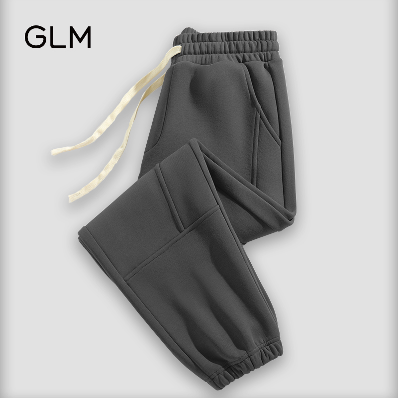 GLM美式复古休闲裤男士春秋款重磅中灰色束脚卫裤宽松大码运动裤