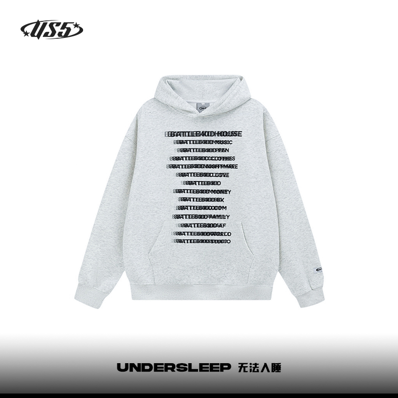 UNDERSLEEP 无法入睡 重影字母印花长袖休闲连帽套头卫衣男 BA39