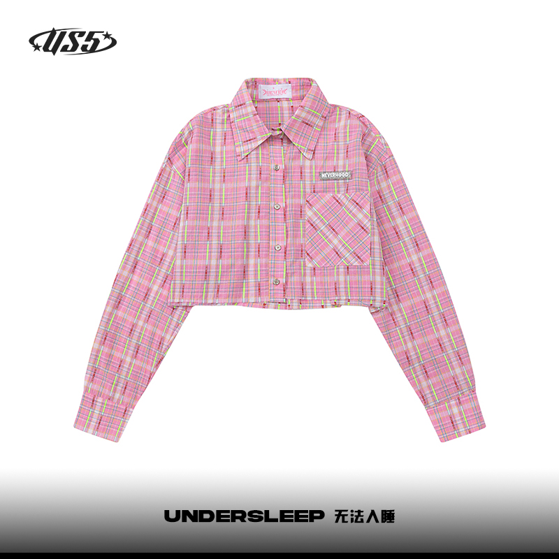 UNDERSLEEP 无法入睡 复古长袖格子衬衫设计感宽松上衣潮 8306-1