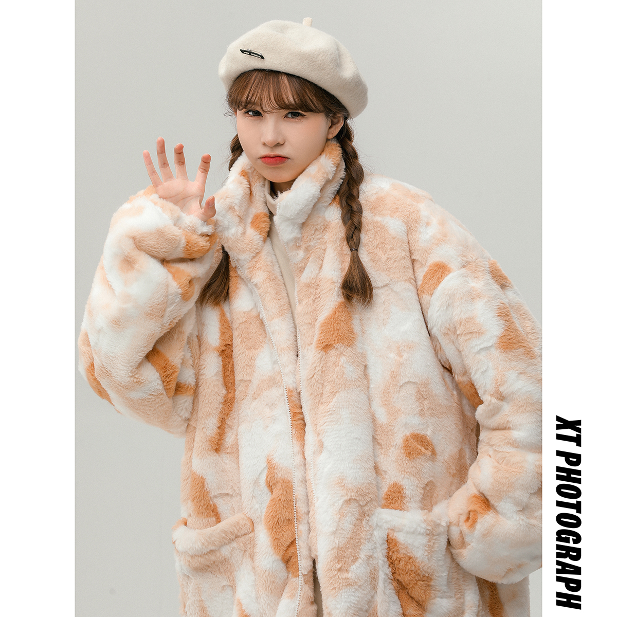 美式hiphop棉服女潮牌冬季2023新款高级感加绒加厚羊羔绒棉衣棉袄